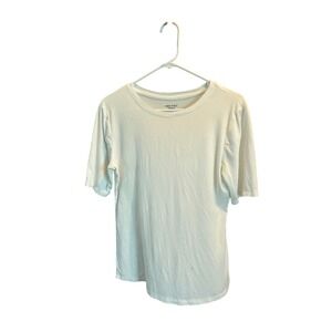 Nine West Women's Soft Spun White Ribbed Knit Short Sleeve T Shirt